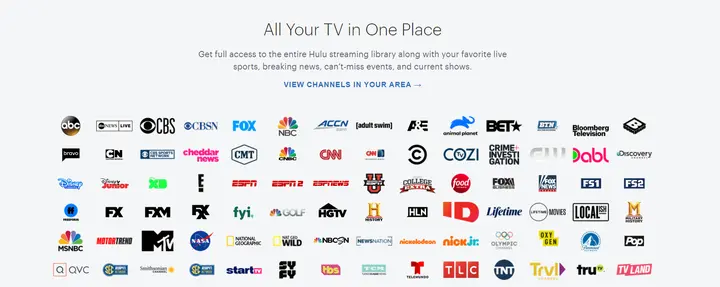 Página de canales de Hulu