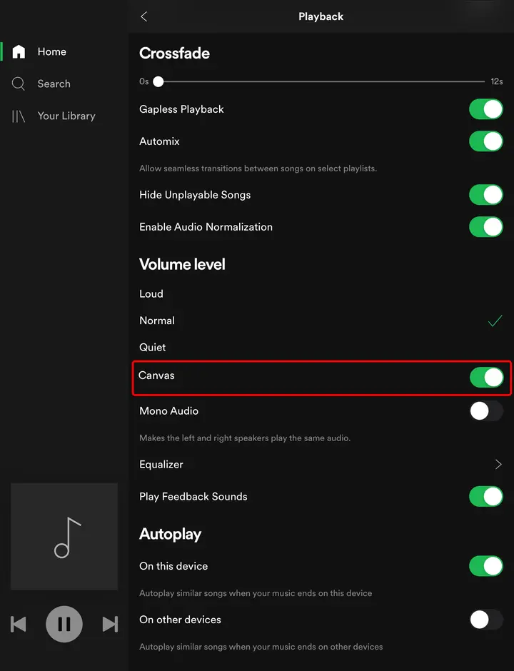 Como activar o desactivar el lienzo en Spotify en un iPad 3