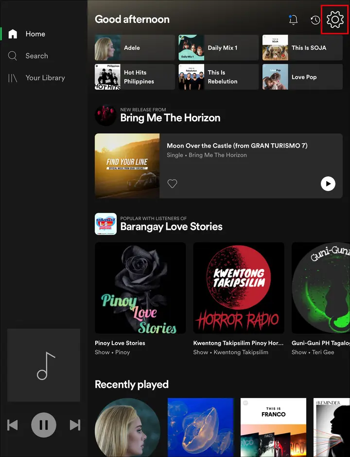 Como activar o fuera de lienzo en Spotify en un iPad 1