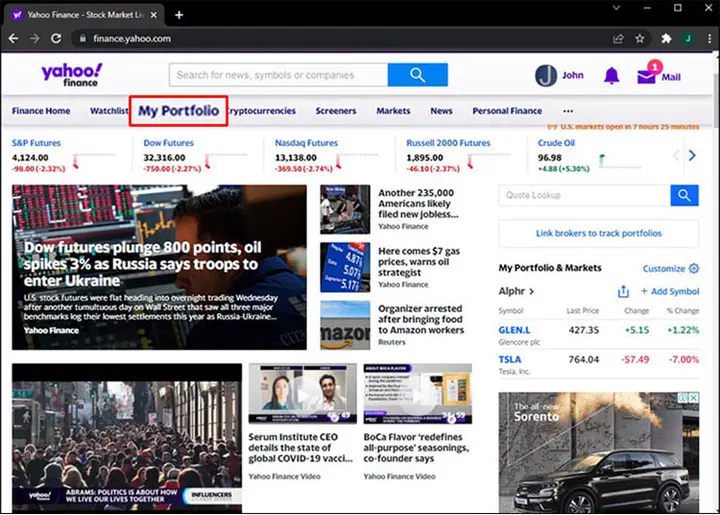Como agregar acciones en Yahoo Finance desde una PC 2 2