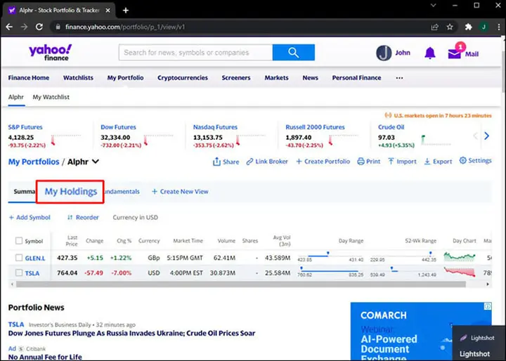 Como agregar acciones en Yahoo Finance desde una PC 5 2