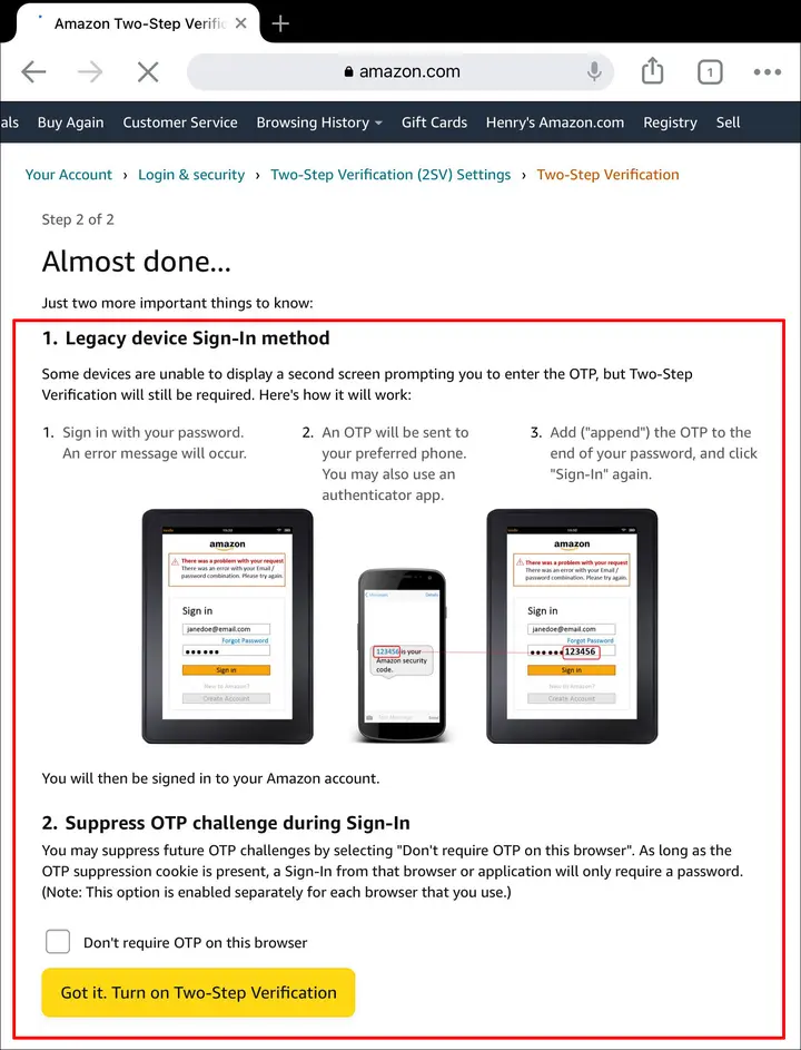 Como desactivar 2FA en Amazon en un iPad 7