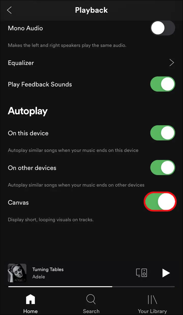 Como encender o quitar lienzo en Spotify en un iPhone 4