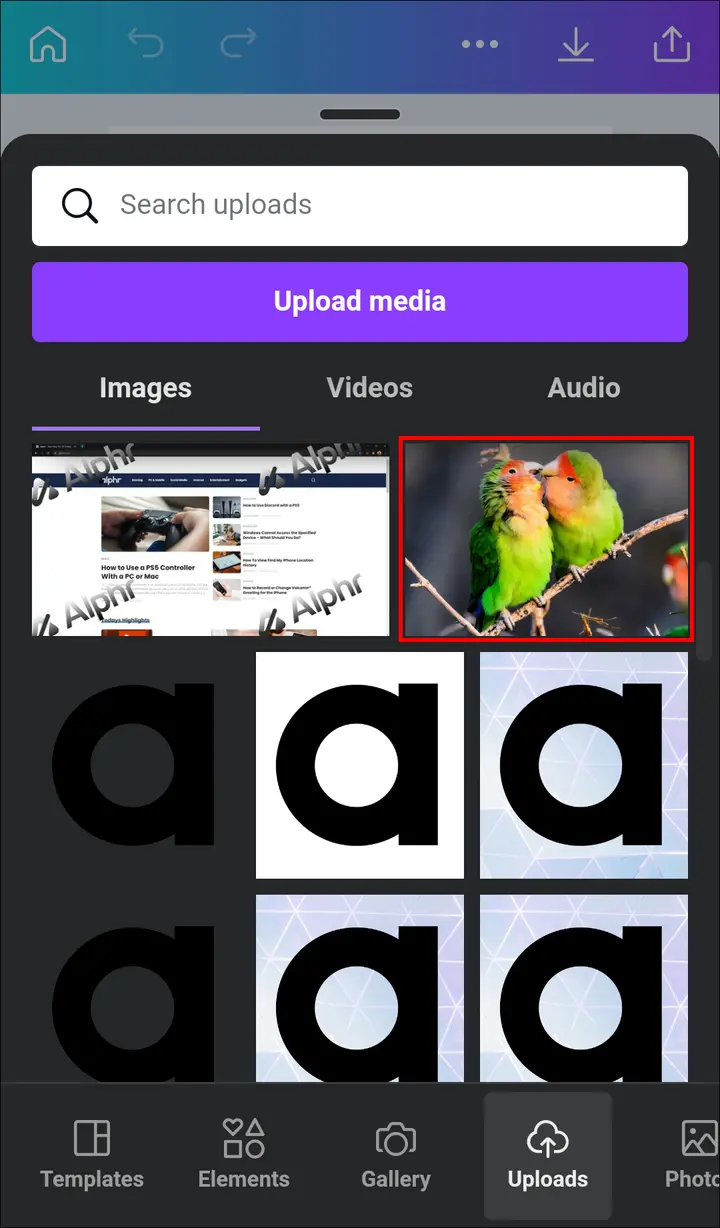 Como llenar una forma con una imagen en Canva en un Android 1