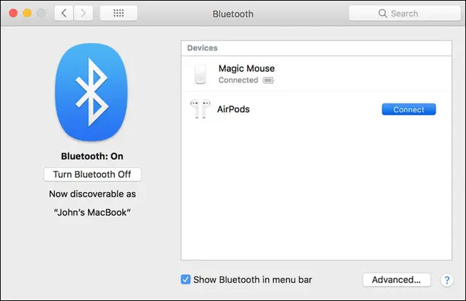 Conecte Bluetooth AirPods en Mac
