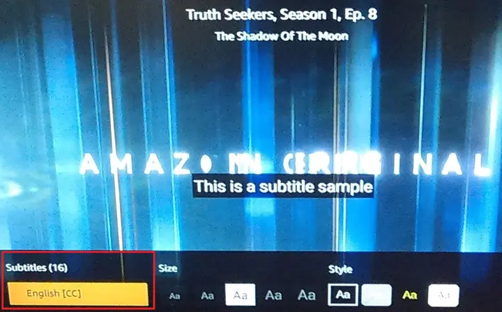 Configuración de subtítulos de Amazon Prime
