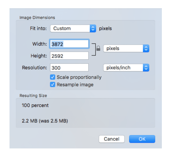 Aplicación Mac Preview: menú Dimensiones de la imagen