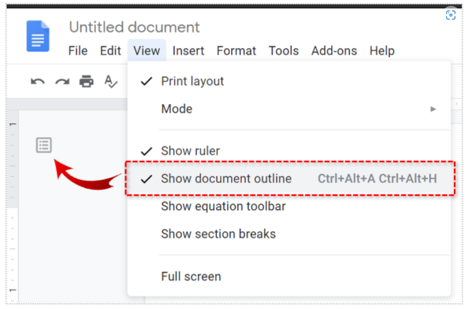 Google Docs - Mostrar esquema del documento