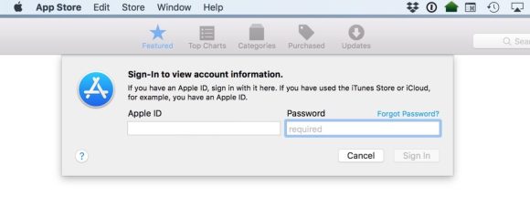 Entrar en el cuadro de diálogo ID de Apple