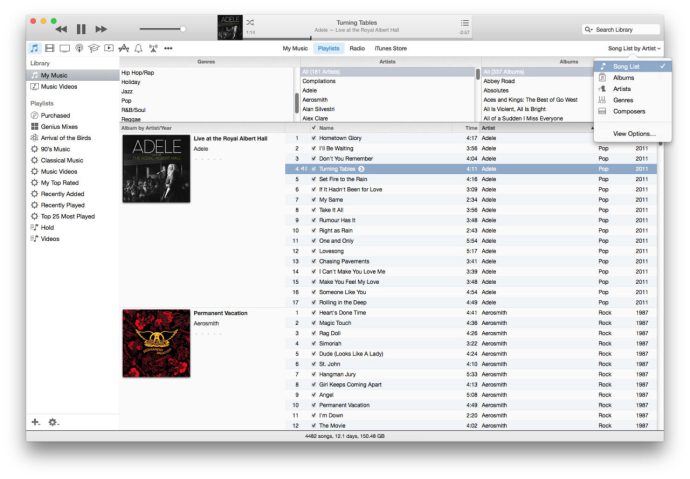 Lista de canciones de iTunes 12