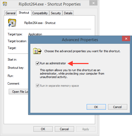 Windows Ejecutar como acceso directo de administrador